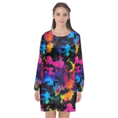 Tie Dye Rainbow Galaxy Long Sleeve Chiffon Shift Dress  by KirstenStar