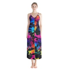 Tie Dye Rainbow Galaxy Button Up Chiffon Maxi Dress by KirstenStar