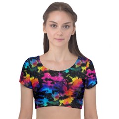 Tie Dye Rainbow Galaxy Velvet Short Sleeve Crop Top  by KirstenStar