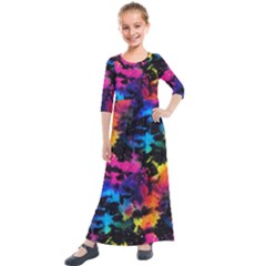 Tie Dye Rainbow Galaxy Kids  Quarter Sleeve Maxi Dress by KirstenStar