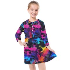 Tie Dye Rainbow Galaxy Kids  Quarter Sleeve Shirt Dress by KirstenStar