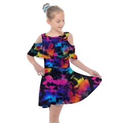 Tie Dye Rainbow Galaxy Kids  Shoulder Cutout Chiffon Dress by KirstenStar