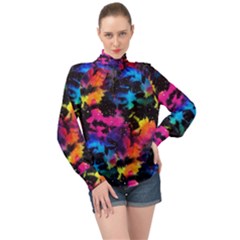 Tie Dye Rainbow Galaxy High Neck Long Sleeve Chiffon Top by KirstenStar