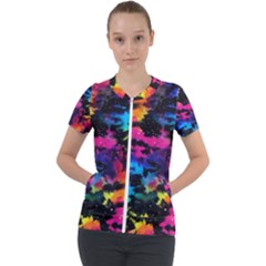 Tie Dye Rainbow Galaxy Short Sleeve Zip Up Jacket by KirstenStar