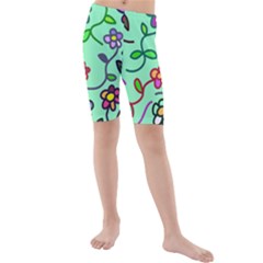 Flowers Floral Plants Kids  Mid Length Swim Shorts by Bajindul