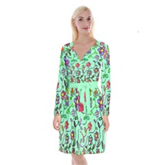 Flowers Floral Plants Long Sleeve Velvet Front Wrap Dress by Bajindul