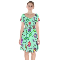 Flowers Floral Plants Short Sleeve Bardot Dress by Bajindul