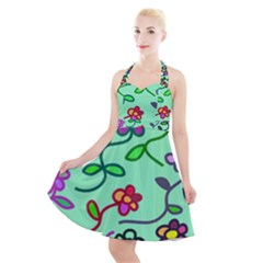 Flowers Floral Plants Halter Party Swing Dress  by Bajindul