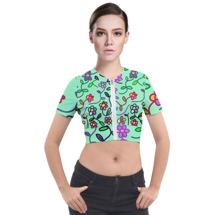 Flowers Floral Plants Short Sleeve Cropped Jacket