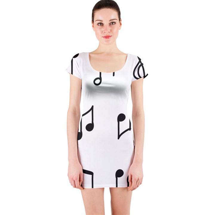 Piano Notes Music Short Sleeve Bodycon Dress