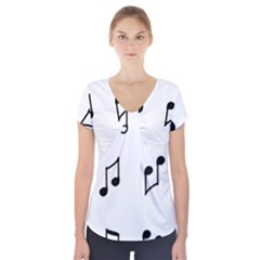 Piano Notes Music Short Sleeve Front Detail Top