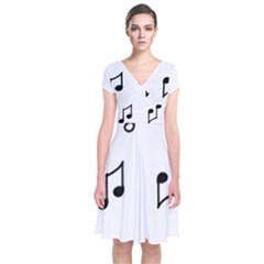 Piano Notes Music Short Sleeve Front Wrap Dress