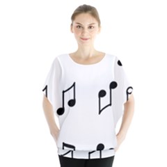 Piano Notes Music Batwing Chiffon Blouse