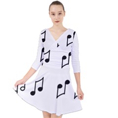 Piano Notes Music Quarter Sleeve Front Wrap Dress