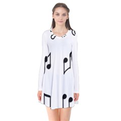 Piano Notes Music Long Sleeve V-neck Flare Dress