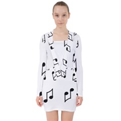 Piano Notes Music V-neck Bodycon Long Sleeve Dress