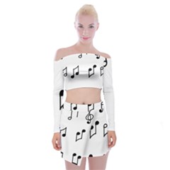 Piano Notes Music Off Shoulder Top With Mini Skirt Set