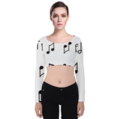 Piano Notes Music Velvet Long Sleeve Crop Top