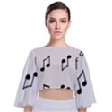 Piano Notes Music Tie Back Butterfly Sleeve Chiffon Top View1