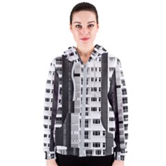 White And Black City Buildings Women s Zipper Hoodie by Pakrebo