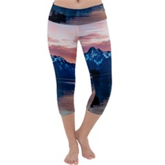 Tree Near Mountain Range Capri Yoga Leggings by Pakrebo