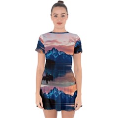 Tree Near Mountain Range Drop Hem Mini Chiffon Dress by Pakrebo