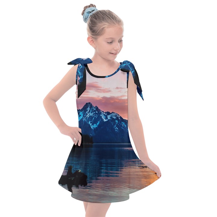 Tree Near Mountain Range Kids  Tie Up Tunic Dress