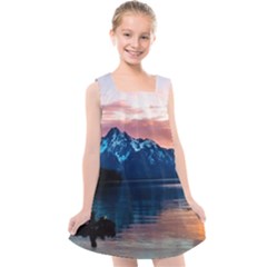 Tree Near Mountain Range Kids  Cross Back Dress