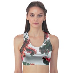 Red Petaled Flowers Sports Bra by Pakrebo