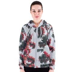 Red Petaled Flowers Women s Zipper Hoodie by Pakrebo