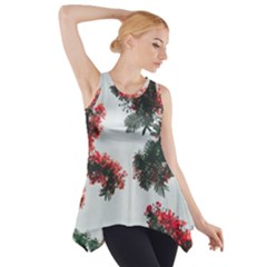 Red Petaled Flowers Side Drop Tank Tunic by Pakrebo