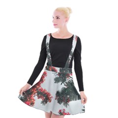 Red Petaled Flowers Suspender Skater Skirt by Pakrebo