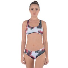 Red Petaled Flowers Criss Cross Bikini Set by Pakrebo