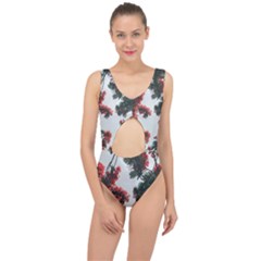 Red Petaled Flowers Center Cut Out Swimsuit by Pakrebo