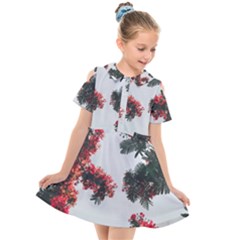 Red Petaled Flowers Kids  Short Sleeve Shirt Dress by Pakrebo