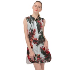 Red Petaled Flowers Sleeveless Shirt Dress by Pakrebo