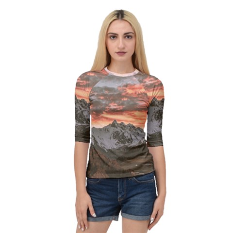 Scenic View Of Snow Capped Mountain Quarter Sleeve Raglan Tee by Pakrebo