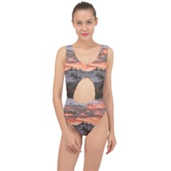 Scenic View Of Snow Capped Mountain Center Cut Out Swimsuit