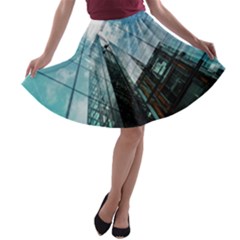 Architectural Design Architecture Building Business A-line Skater Skirt by Pakrebo