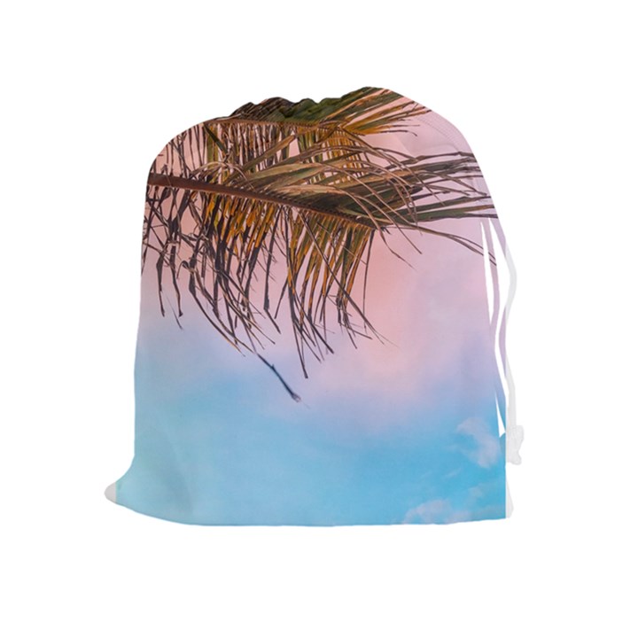 Two Green Palm Leaves On Low Angle Photo Drawstring Pouch (XL)