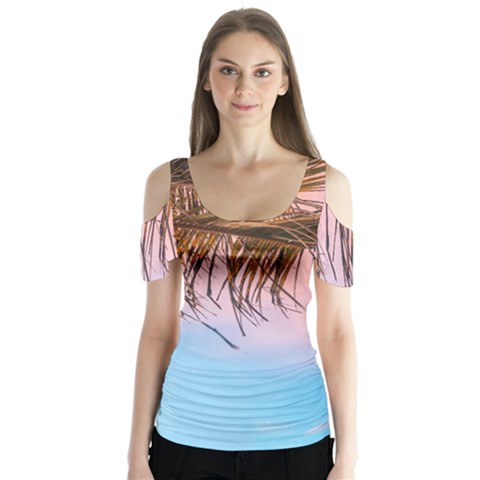 Two Green Palm Leaves On Low Angle Photo Butterfly Sleeve Cutout Tee  by Pakrebo