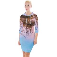 Two Green Palm Leaves On Low Angle Photo Quarter Sleeve Hood Bodycon Dress by Pakrebo