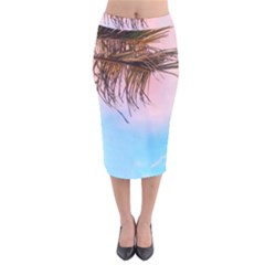 Two Green Palm Leaves On Low Angle Photo Velvet Midi Pencil Skirt by Pakrebo