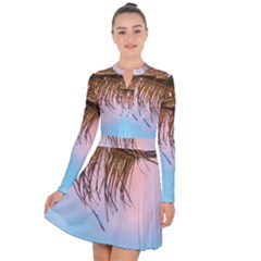 Two Green Palm Leaves On Low Angle Photo Long Sleeve Panel Dress by Pakrebo