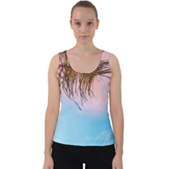 Two Green Palm Leaves On Low Angle Photo Velvet Tank Top by Pakrebo