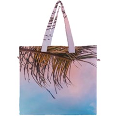 Two Green Palm Leaves On Low Angle Photo Canvas Travel Bag by Pakrebo