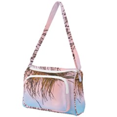 Two Green Palm Leaves On Low Angle Photo Front Pocket Crossbody Bag by Pakrebo