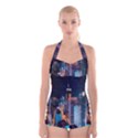 High Rise Buildings With Lights Boyleg Halter Swimsuit  View1