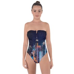 High Rise Buildings With Lights Tie Back One Piece Swimsuit by Pakrebo