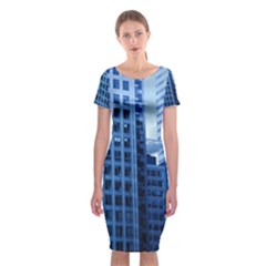 City Blue Building Construction Classic Short Sleeve Midi Dress by Pakrebo